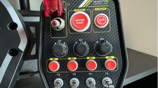 Close up of buttons on the Turtle Beach VelocityOne Race Wheel and Pedal set