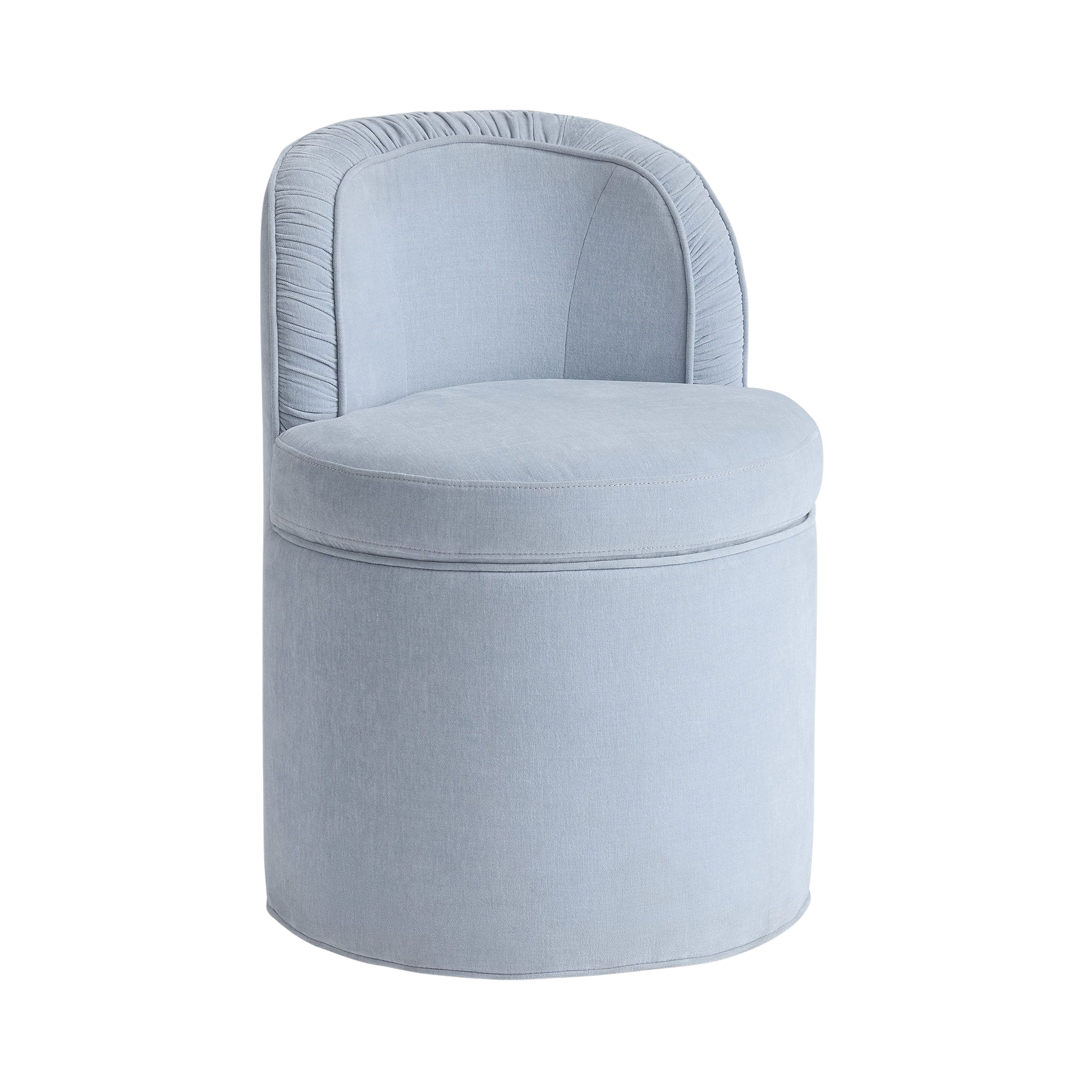 a blue swivel chair