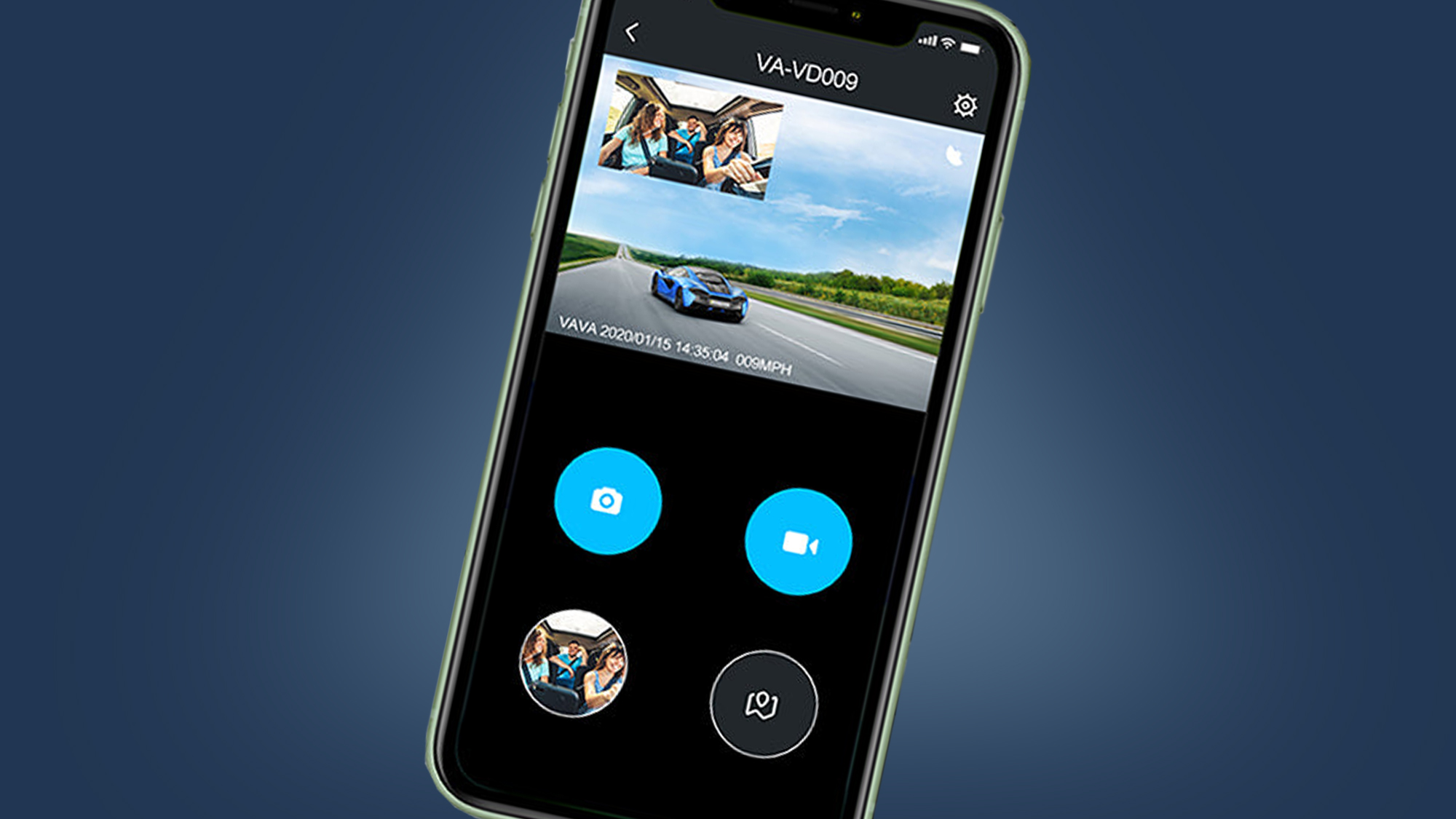 A phone showing the app for the Vava 2K dual dash cam.