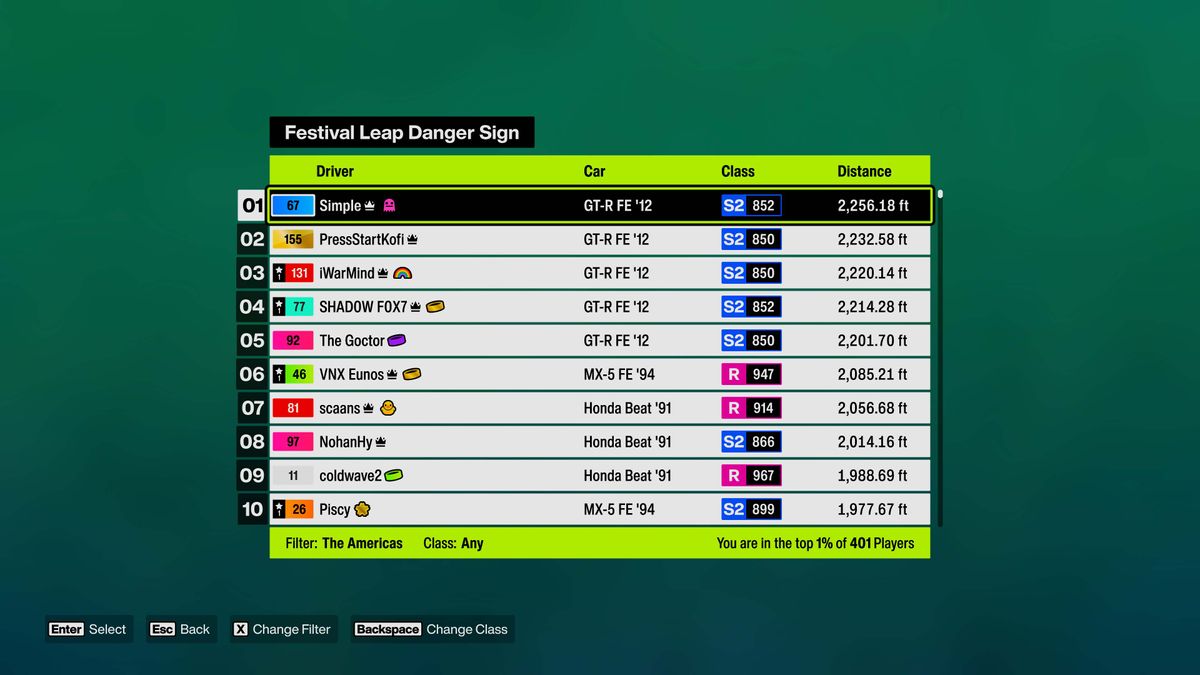 Forza Horizon 6 screenshot of leaderboards