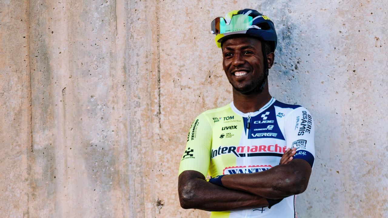 Binian Girmay in Intermarch&eacute;-Wanty's new kit for 2024