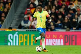 Brazil Copa America 2024 squad Vinicius Junior Left Winger of Brazil and Real Madrid during the friendly match between Spain and Brazil at Estadio Santiago Bernabeu on March 26, 2024 in Madrid, Spain. (Photo by Jose Breton/Pics Action/NurPhoto via Getty Images)