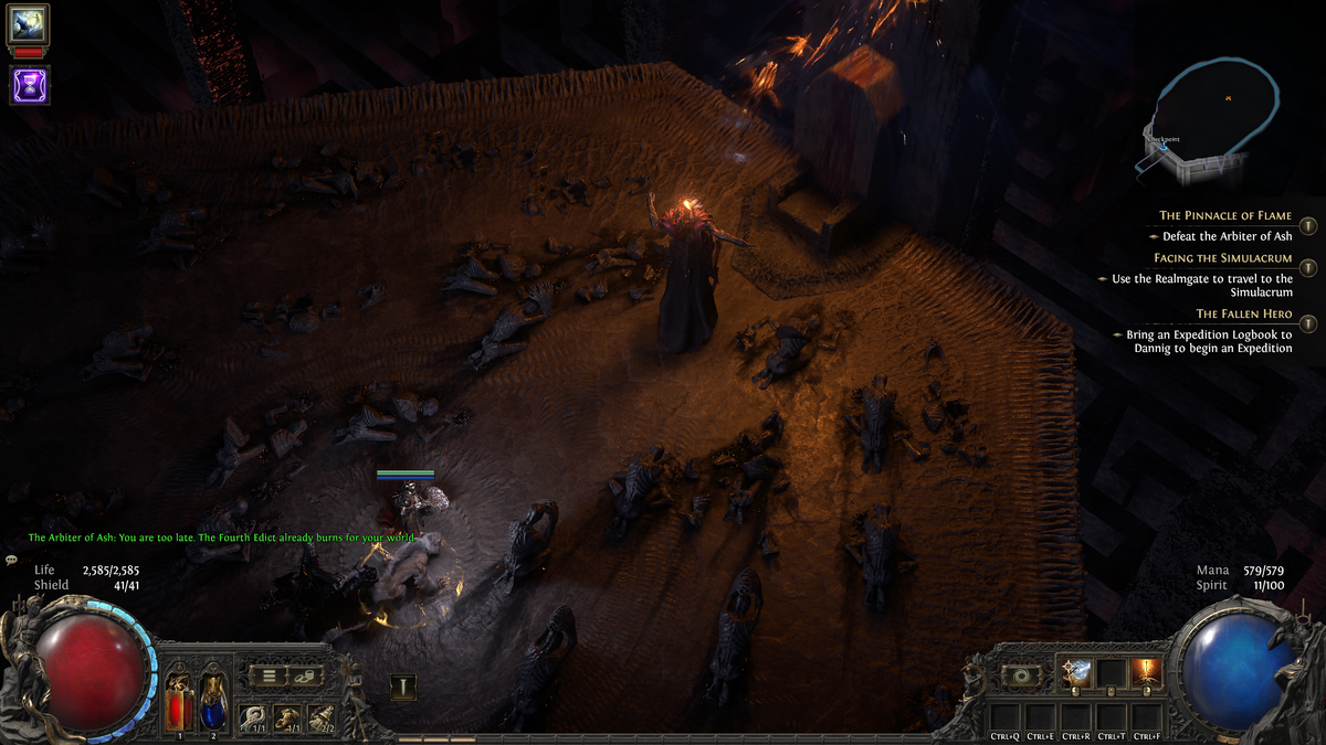 PoE2 Dawn of the Hunt endgame - The Arbiter standing in the arena.