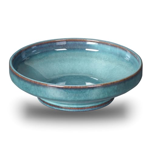 Ste-Cer Ceramic Fruit Bowl for Kitchen Counter,decorative Pedestal Bowl for Table Countertop,large Footed Serving Bowl,10.2 Inch (blue)