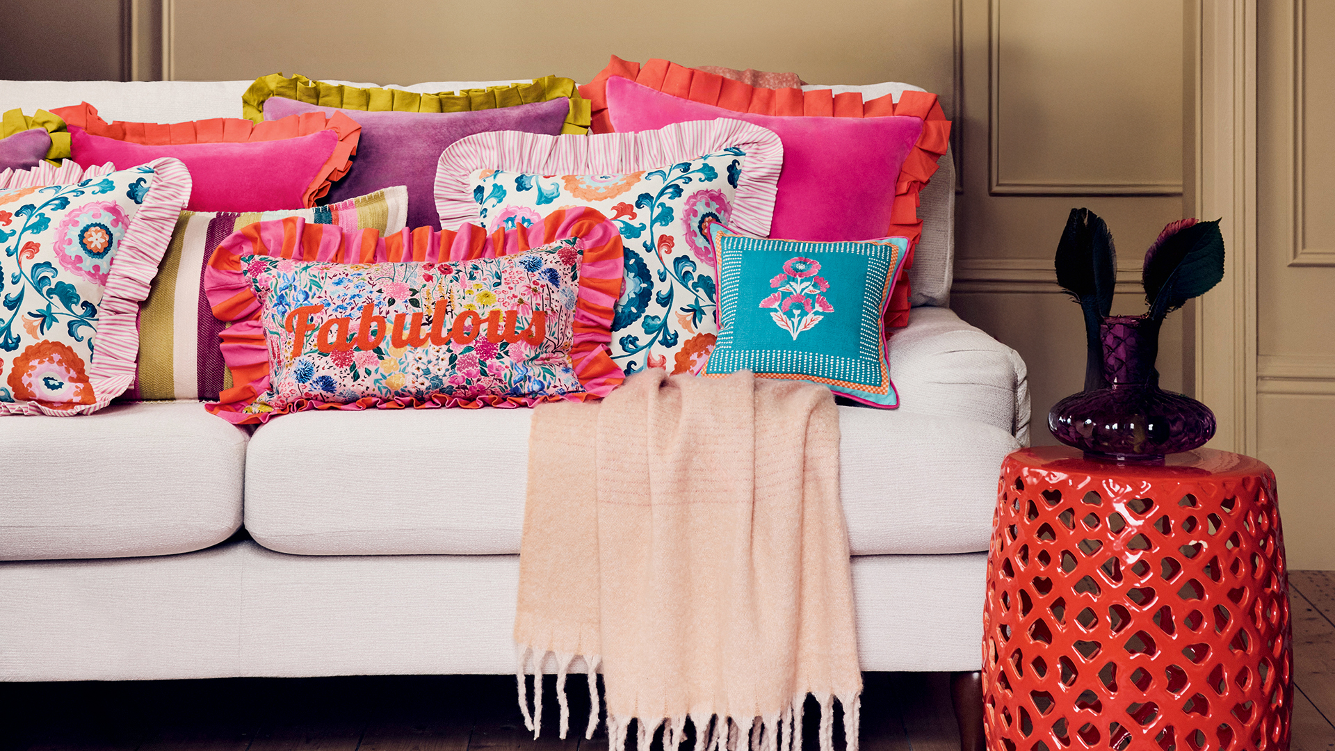 Close up of a sofa with cushions