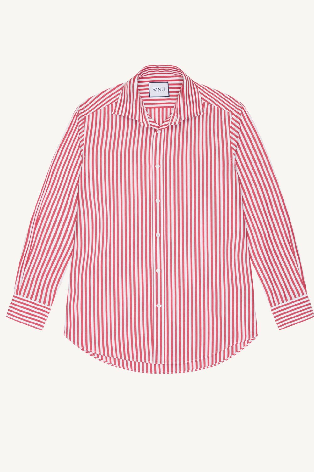 with nothing underneath red stripe shirt