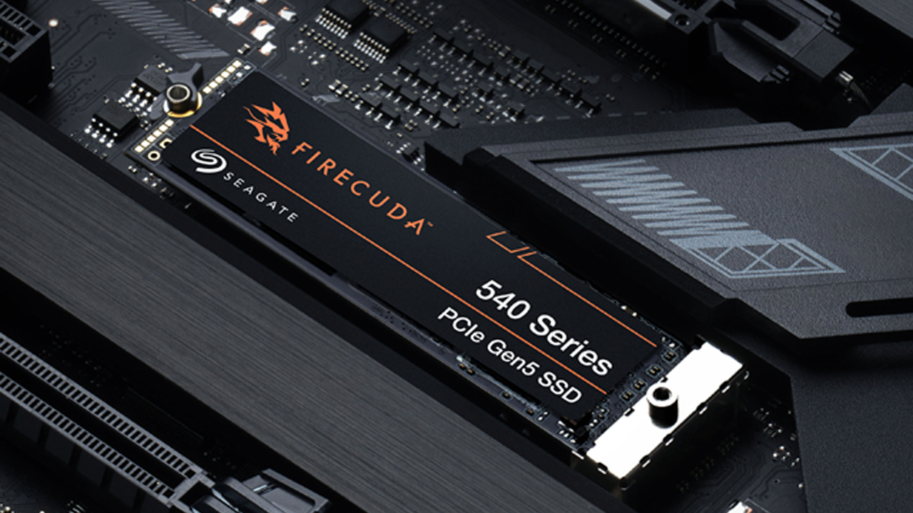 A Seagate FireCuda 540 SSD slotted into a motherboard