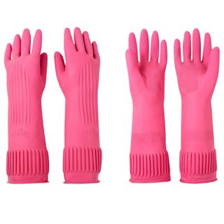 Two sets of pink rubber gloves