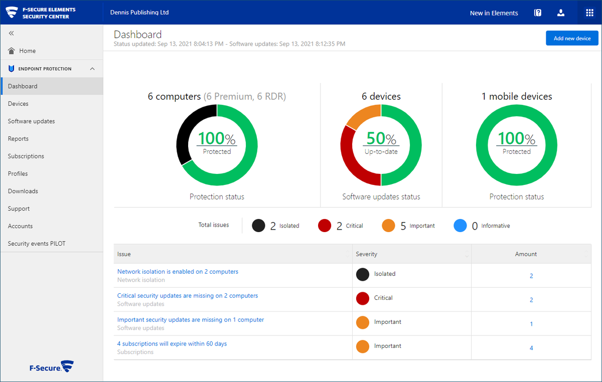 A screenshot of F-Secure Elements Endpoint Protection