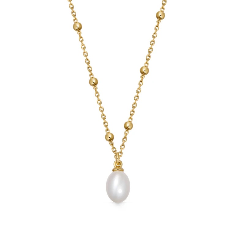 Gold Aurora Beaded Chain Pearl Necklace