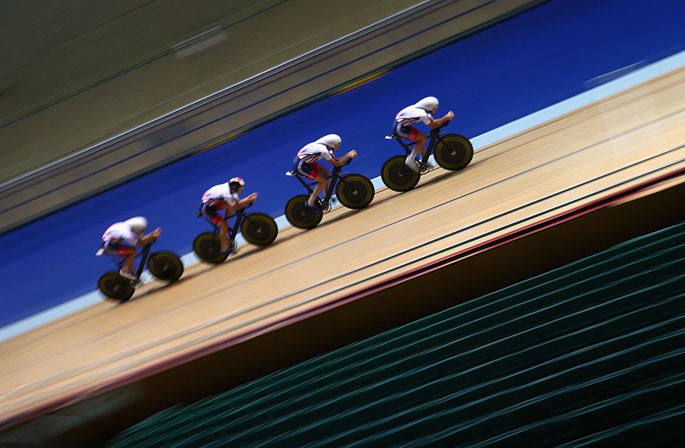 Team GB practice their team pursuit formation