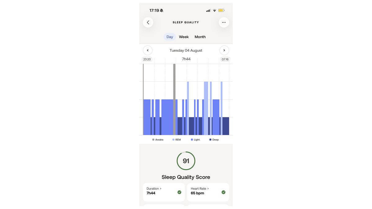 A screenshot of the Withings Health app showing a sleep score of 91