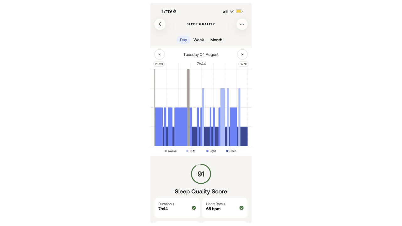 A screenshot of the Withings Health app showing a sleep score of 91