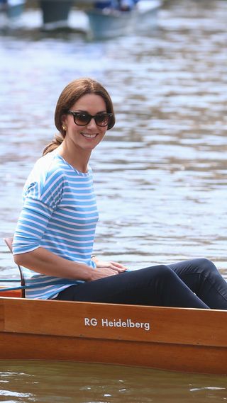 Catherine, the Princess of Wales, getting ready for a boat race against her husband, Prince William, in Germany in 2017.