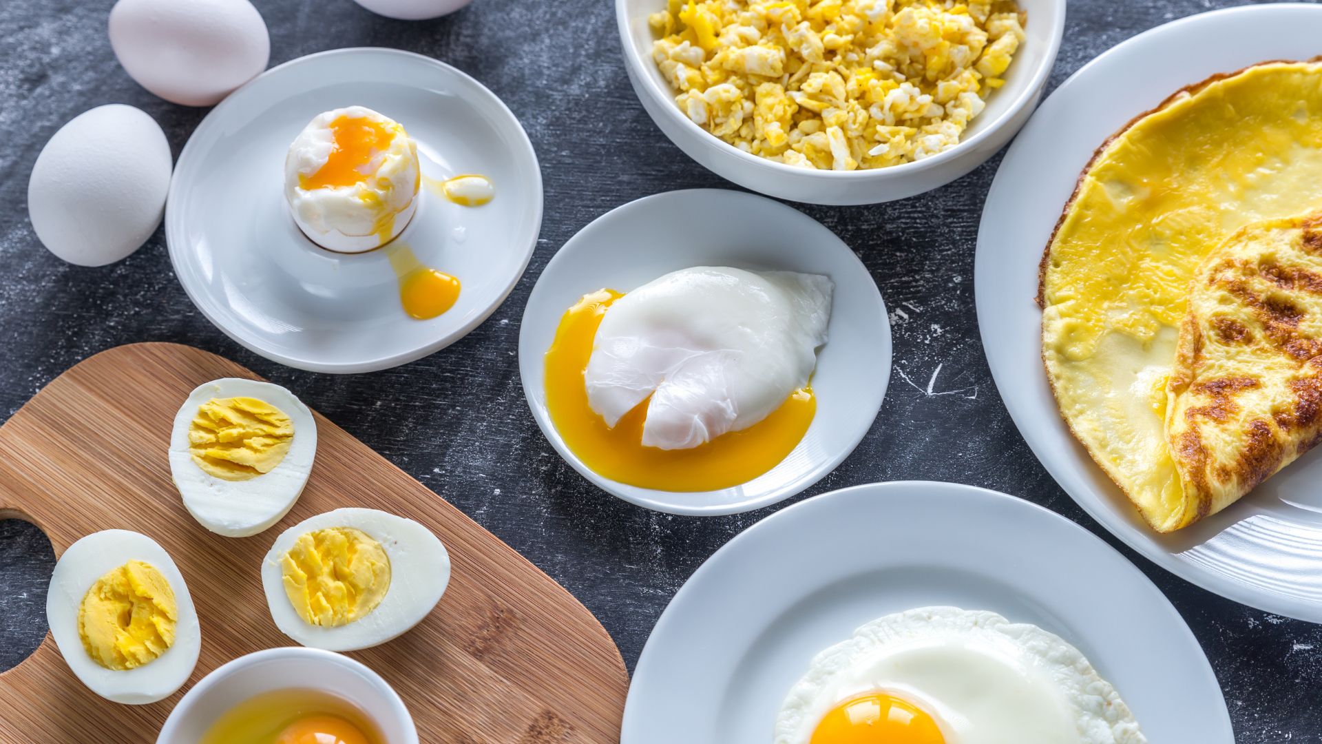 Various styles of cooked eggs