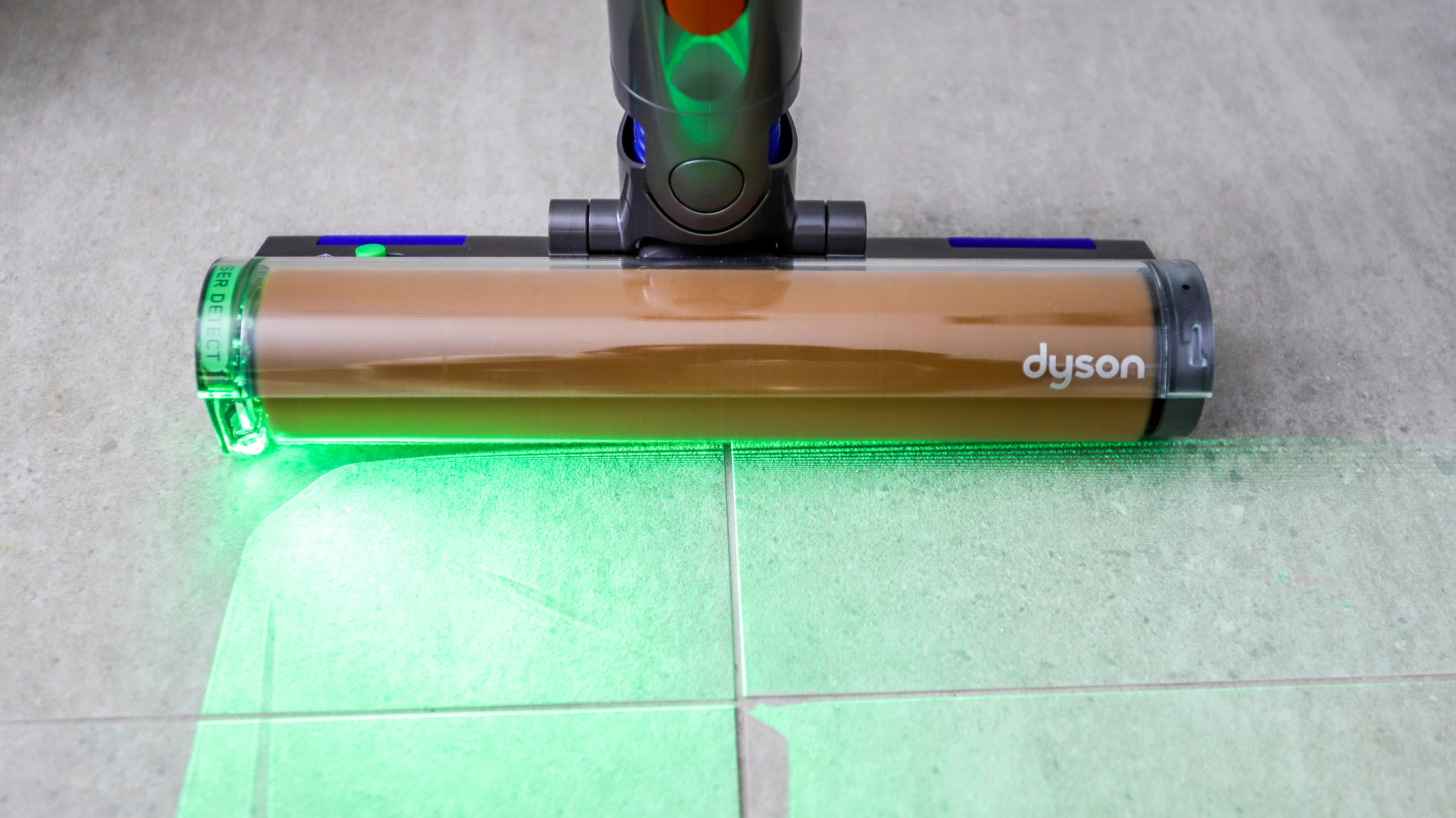 Dyson V12 Detect Slim's Laser Slim Fluffy tool with light on