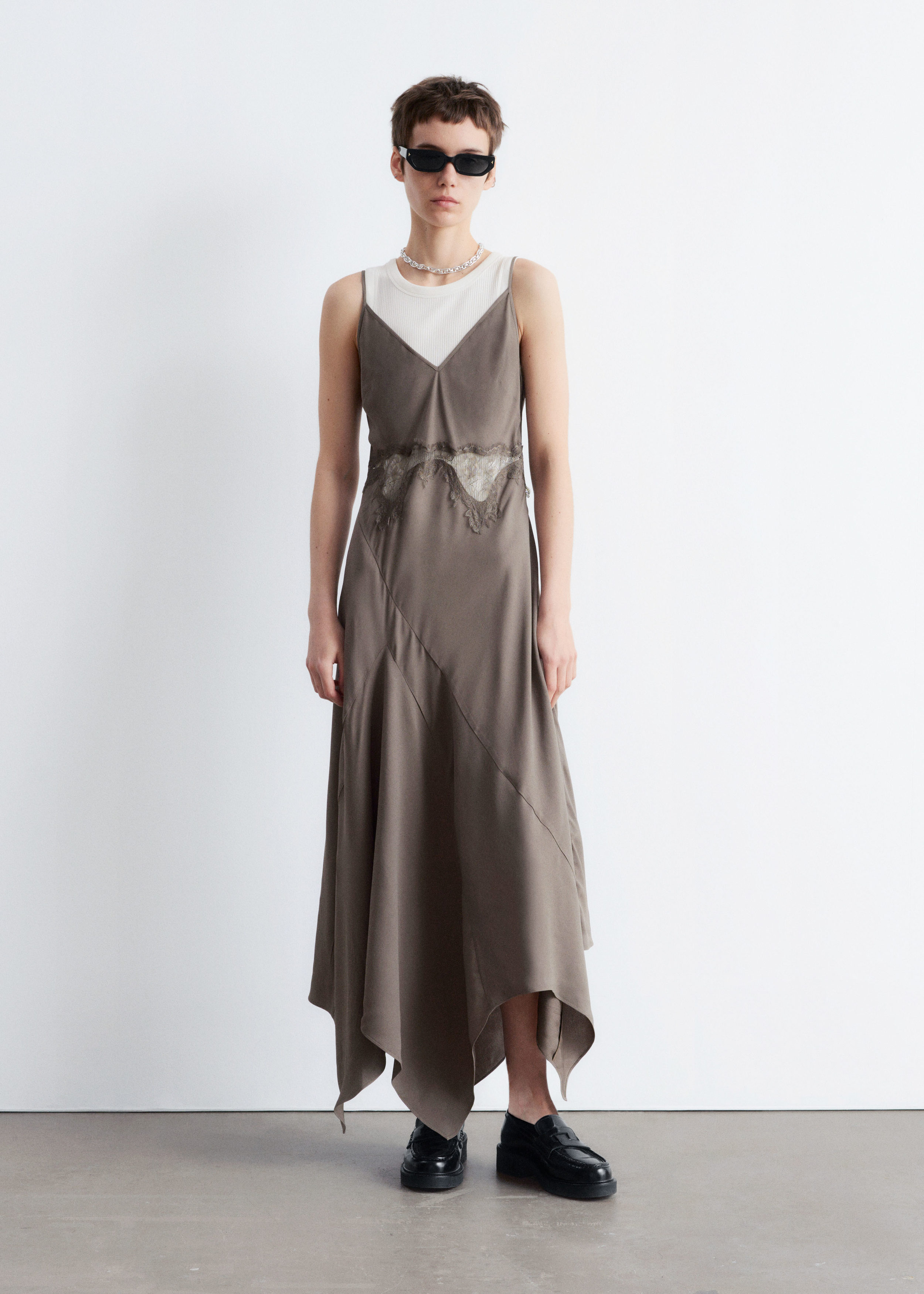Asymmetrical Satin Slip Midi Dress