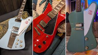 Three of Gibson's new-for-2024 guitars, on display