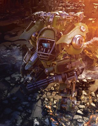 Build a mech in a futuristic scene