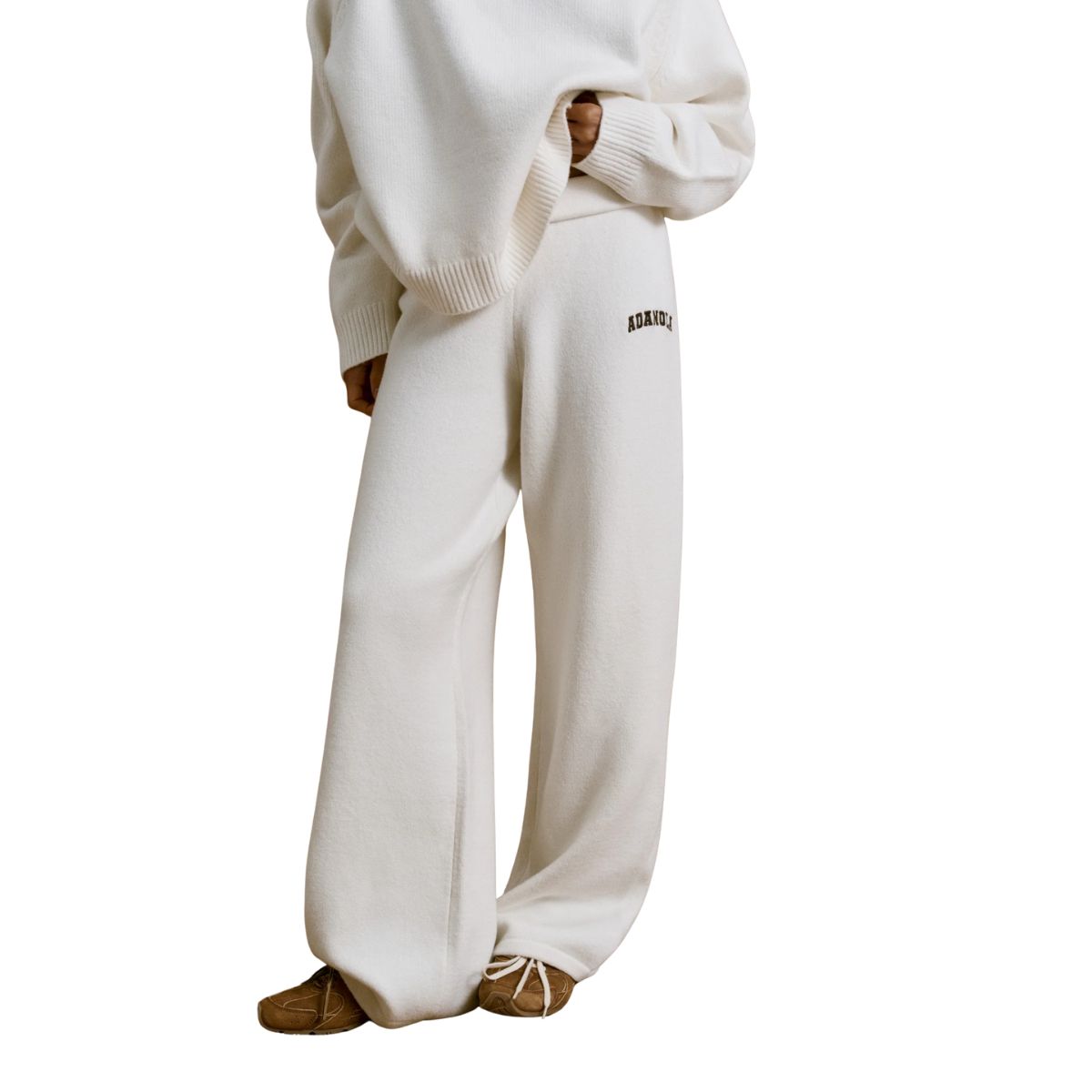 Varsity Knit Straight Leg Sweatpants - Cream/coffee Bean