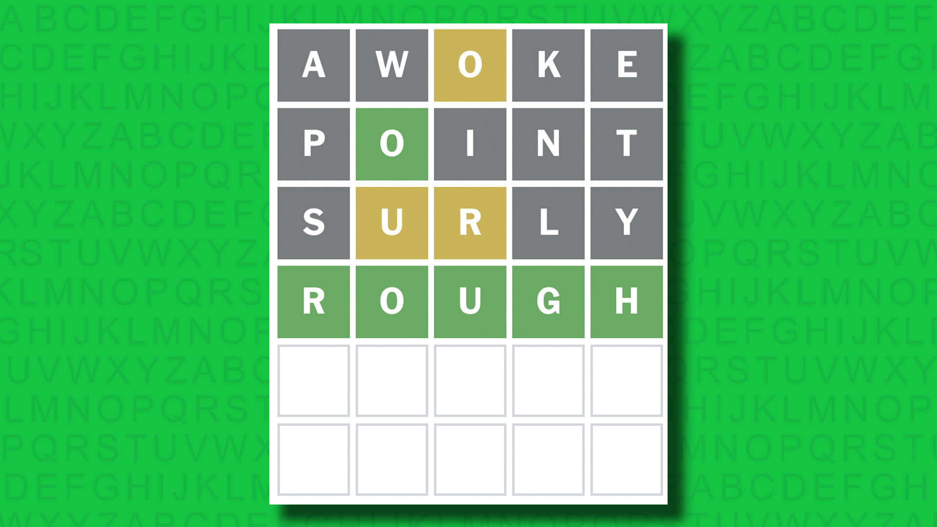 NYT Wordle answer for game 1443 on a green background