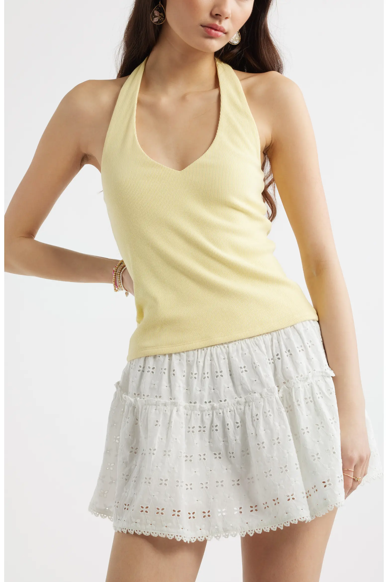 BP., V-Neck Rib Halter Top