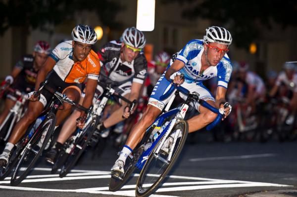 Heath Blackgrove (ELBOWZ RACING) leading the field at the 2011 Charlotte Presbyterian Crit.