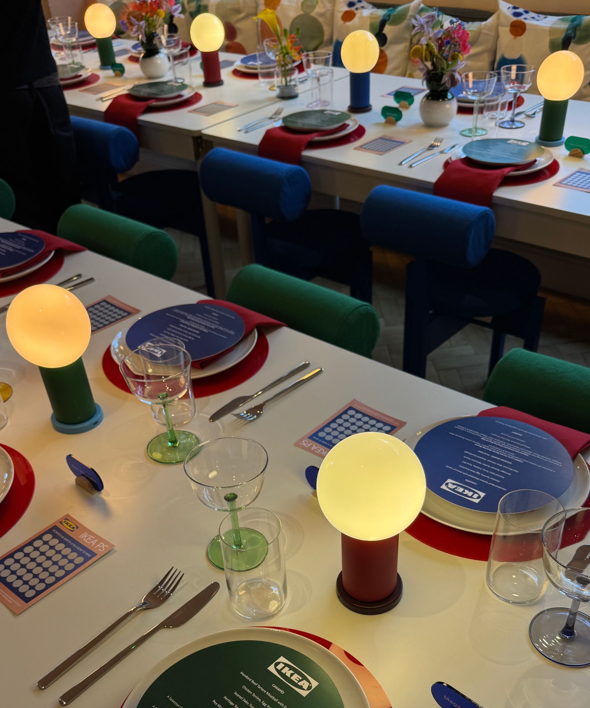 tables set with IKEA PS 2026 Portable Lamp