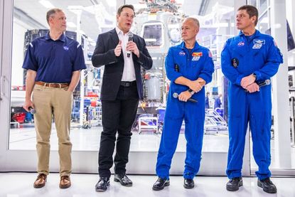 NASA CEO Jim Bridenstine, Elon Musk, and astronauts Bob Behnken and Doug Hurley