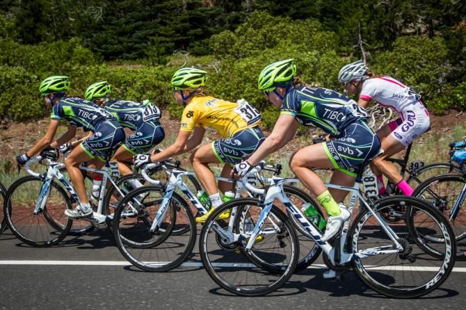 Lauren Stephens (TIBCO) stays protected by teammates during todays stage.