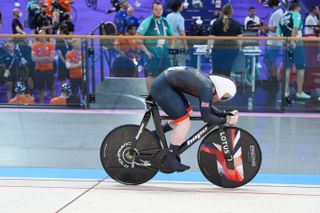 Jack Carlin in the men's team sprint at the Paris Olympics