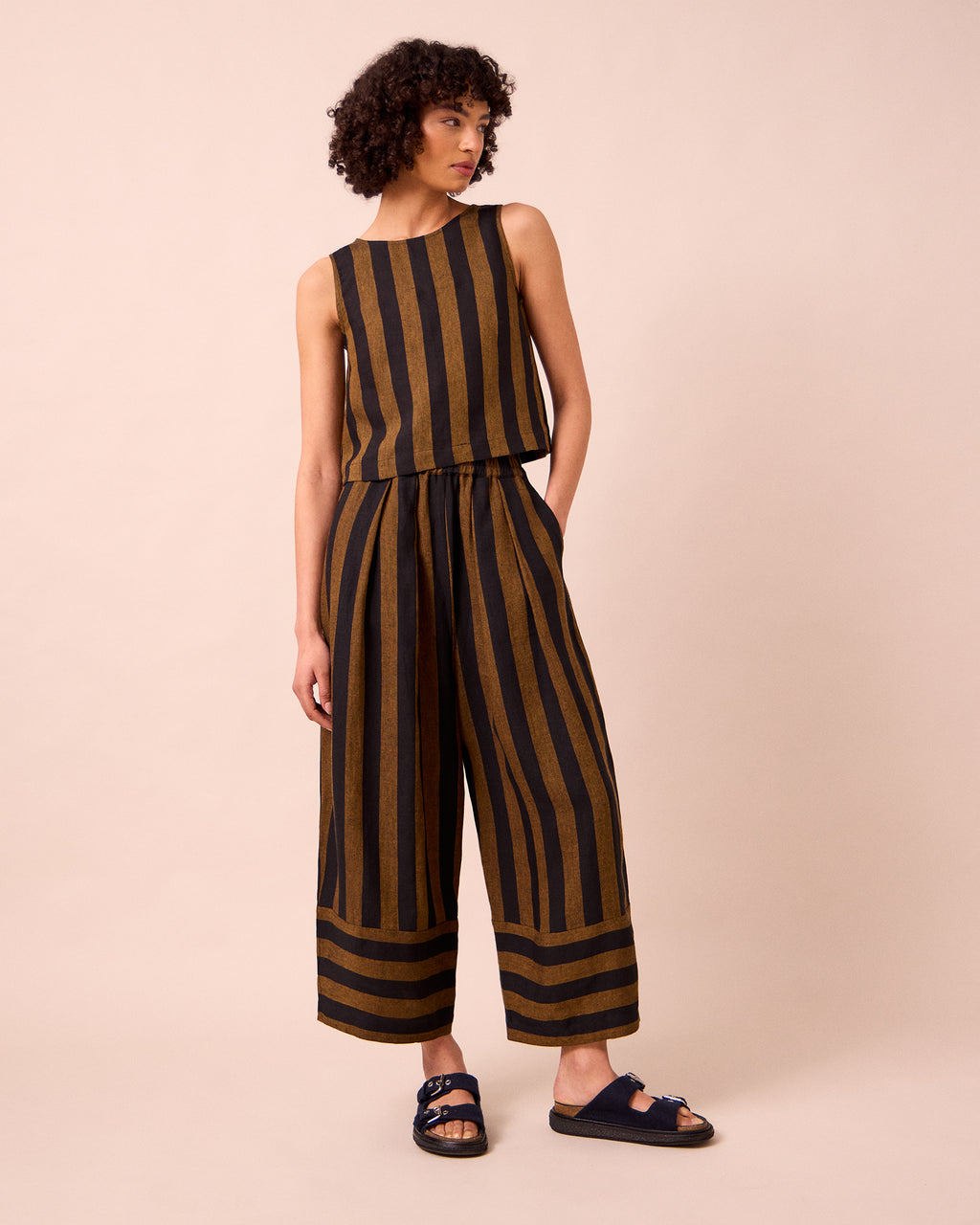 Bobbi Rust &amp;amp; Black Stripe Linen Trousers