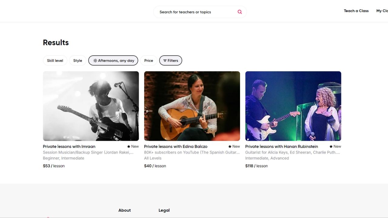 A screenshot of the Til online guitar lessons website