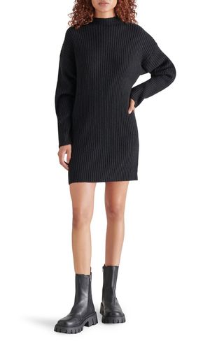 Kallie Long Sleeve Funnel Neck Rib Mini Sweater Dress