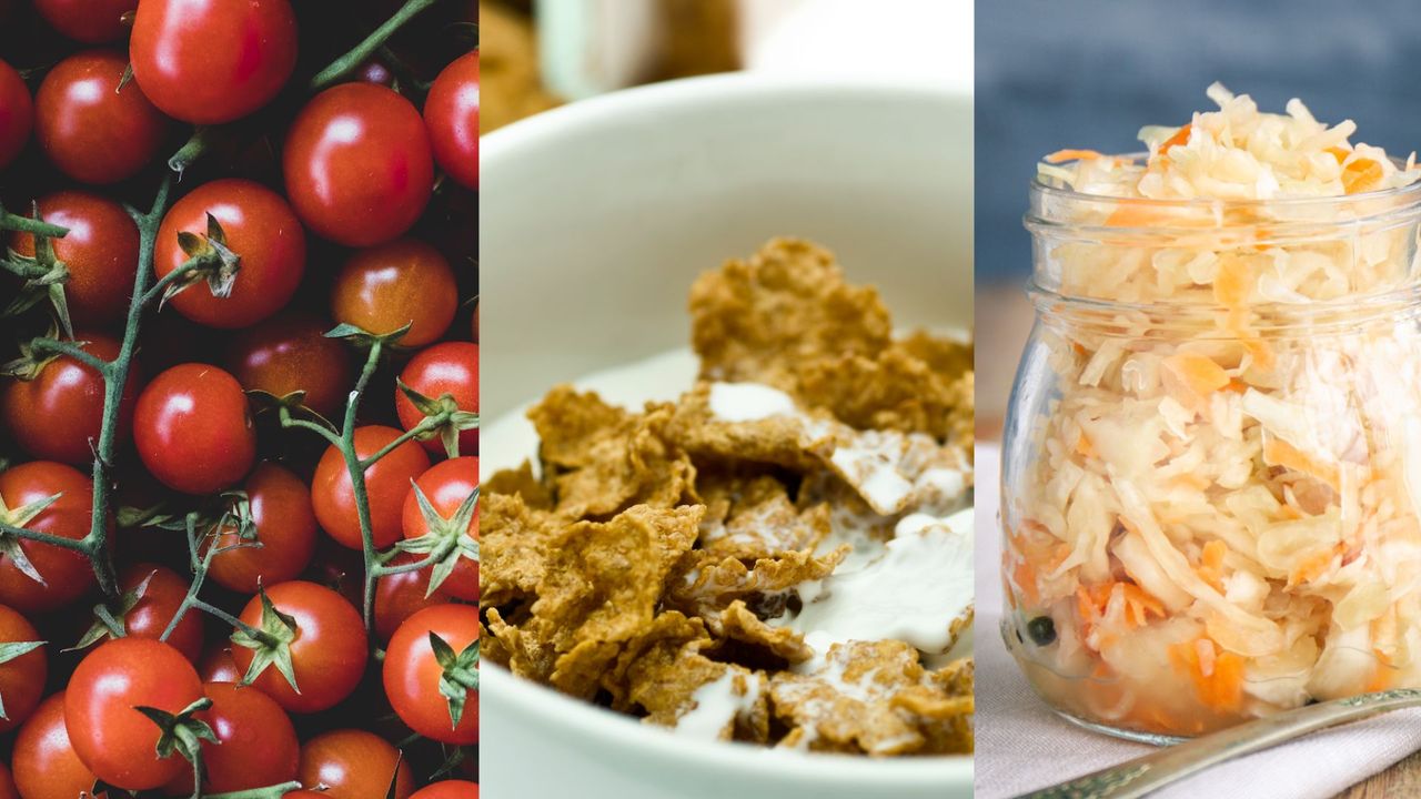 L-R: tomatoes; cereal; Sauerkraut 