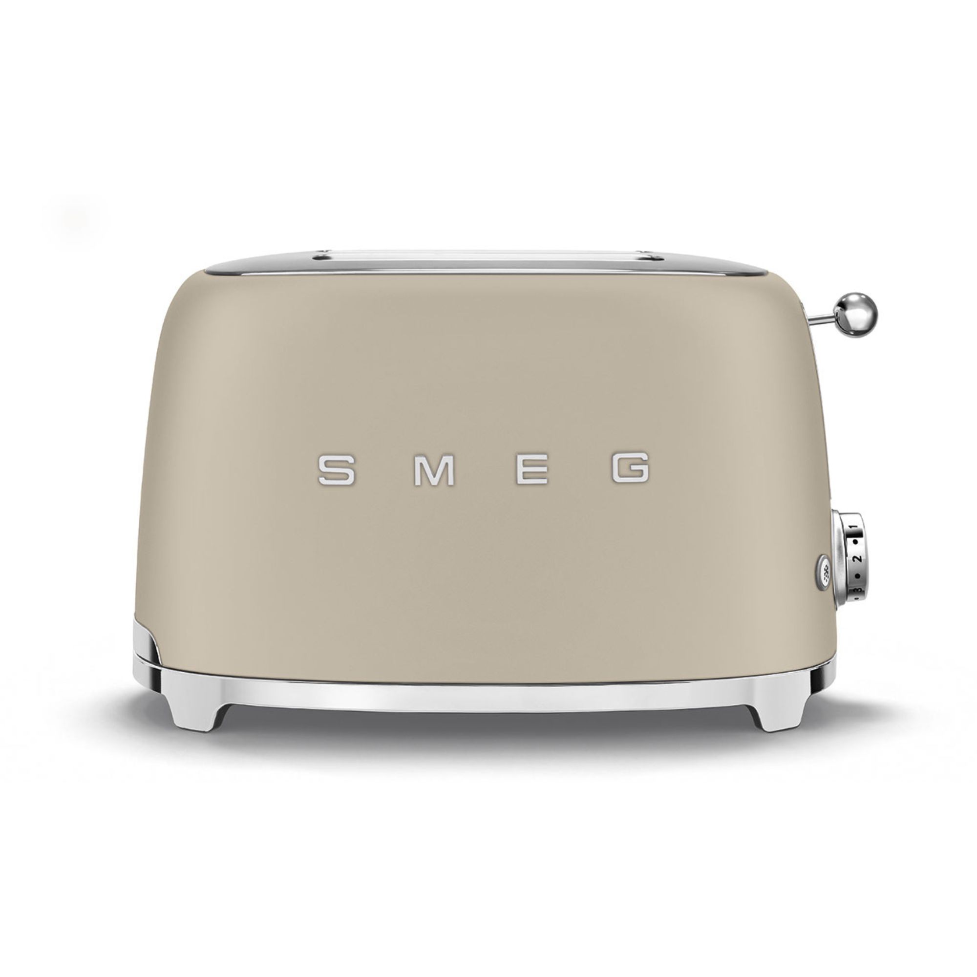 A matte cream colored SMEG toaster
