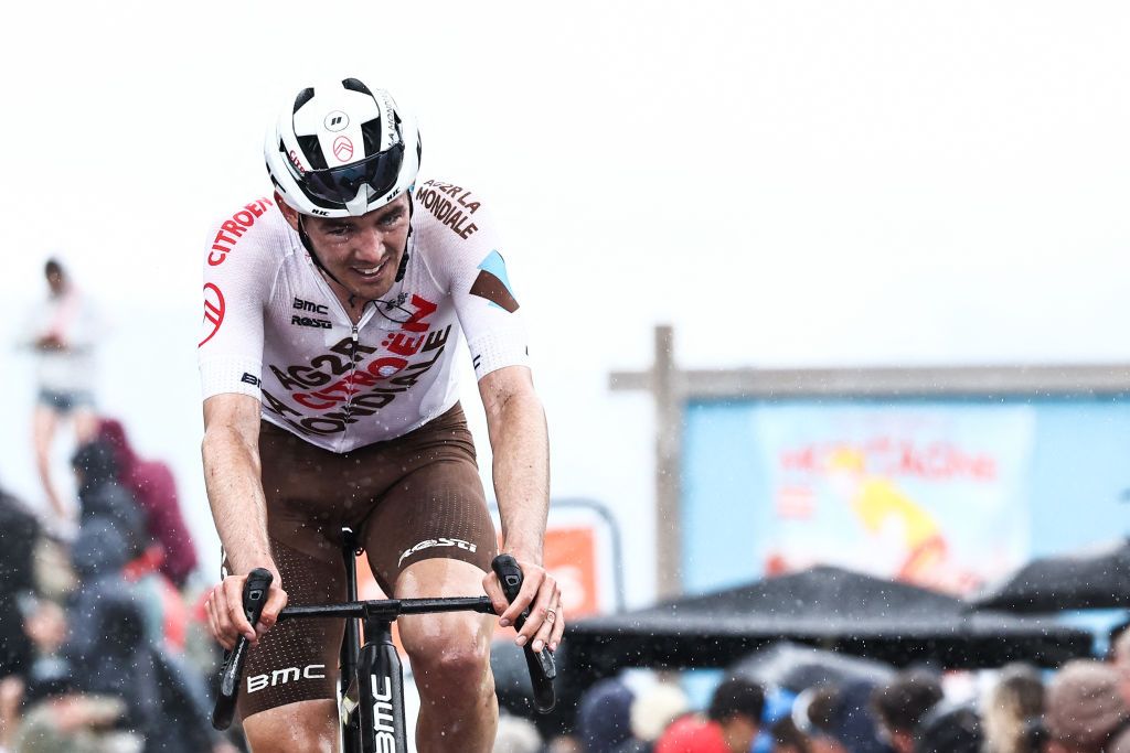 AG2R Citroen Teams Australian rider Ben OConnor crosses the finish line during the seventh stage of the 75th edition of the Criterium du Dauphine cycling race 148km between Port de Savoie to Col de la Croix de Fer Saint Sorlin France on June 10 2023 Photo by AnneChristine POUJOULAT AFP Photo by ANNECHRISTINE POUJOULATAFP via Getty Images