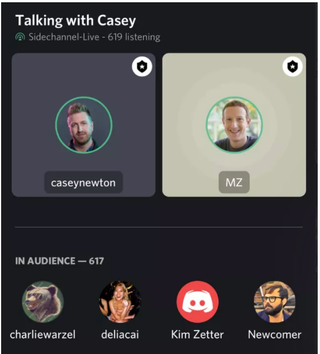 A screenshot from CNET on Mark Zuckerberg's chat on the app Discor