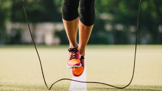 Close up of an athlete doing jump rope