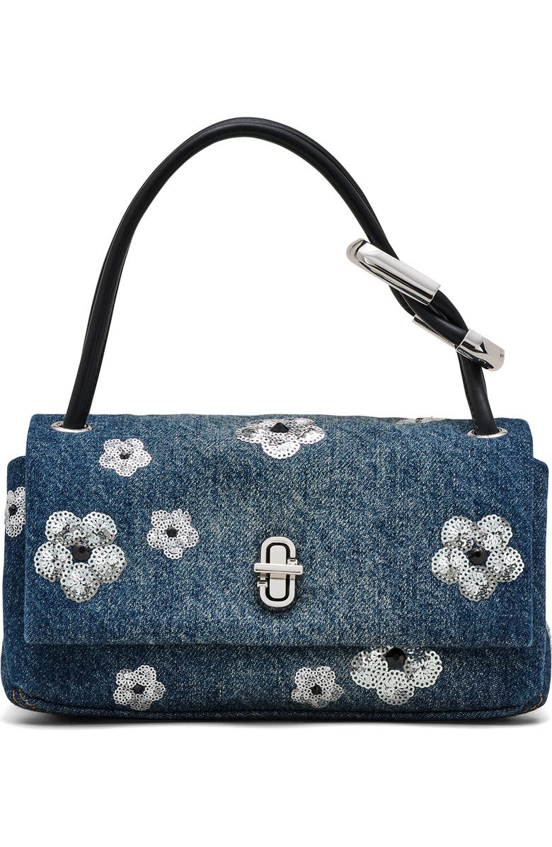 The Mini Dual Sequin Daisy Denim Top Handle Bag