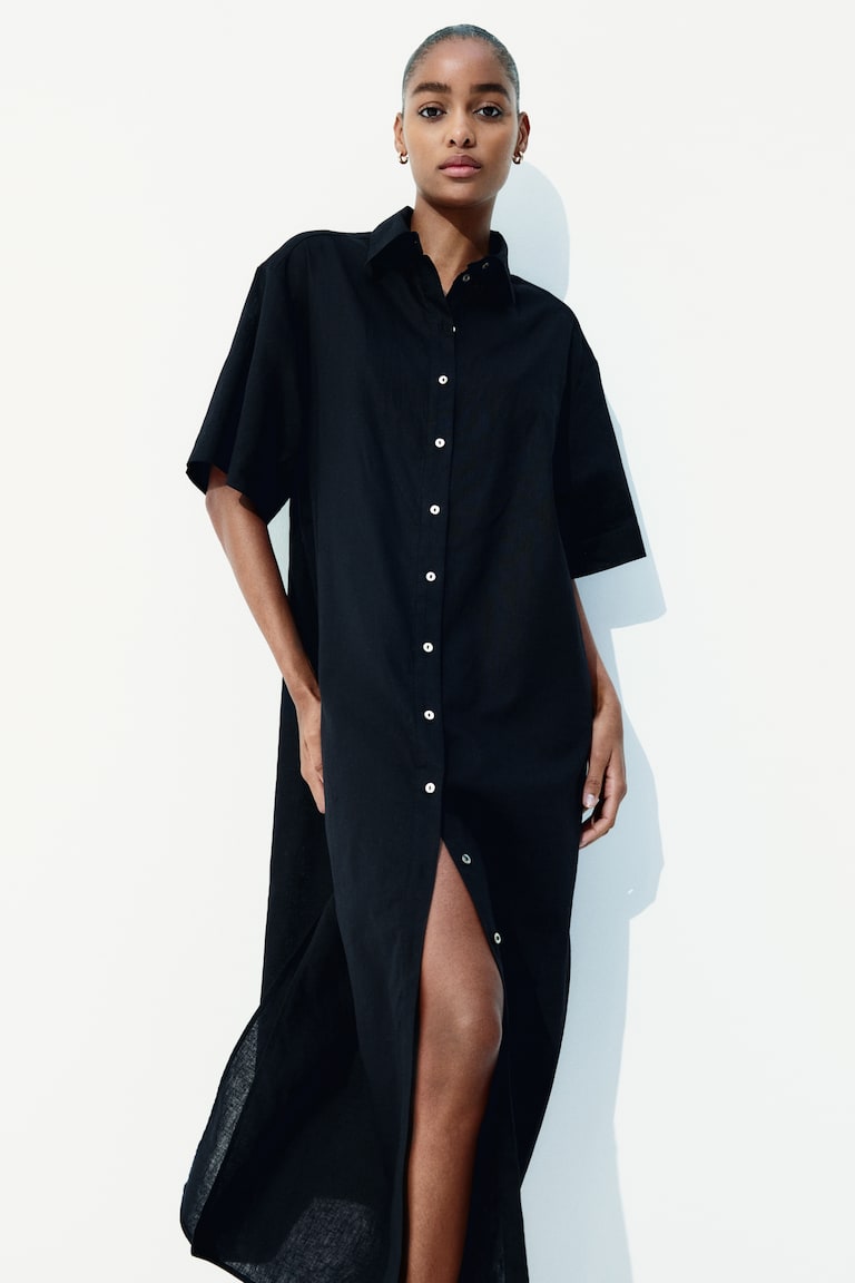 Linen-Blend Shirt Dress