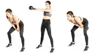 Woman demonstrating the classic kettlebell swing