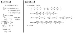 Two derivations for of cisφ = eiφ. Both use some form of calculus.