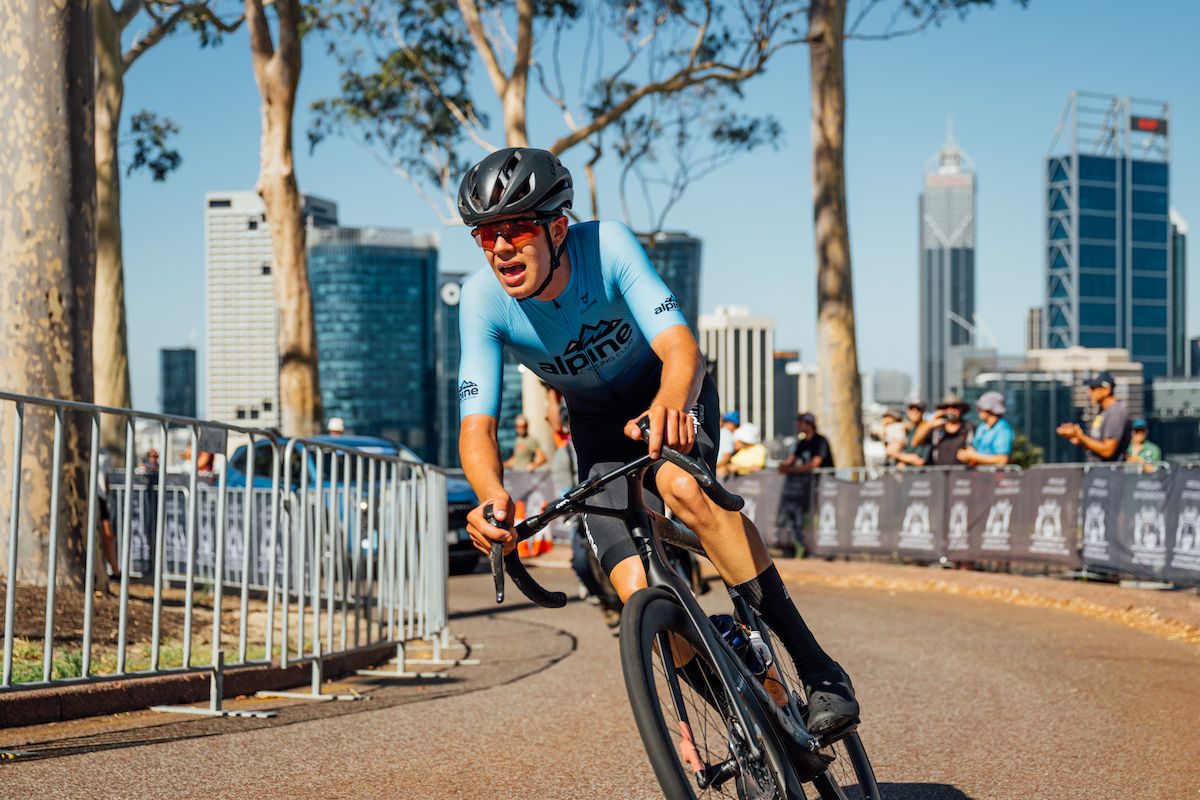 Julian Baudry (Atom 6 Bikes - Decca) flying solo toward victory at the U23 men&#039;s road race at the AusCycling Road National Championships in Perth in 2025