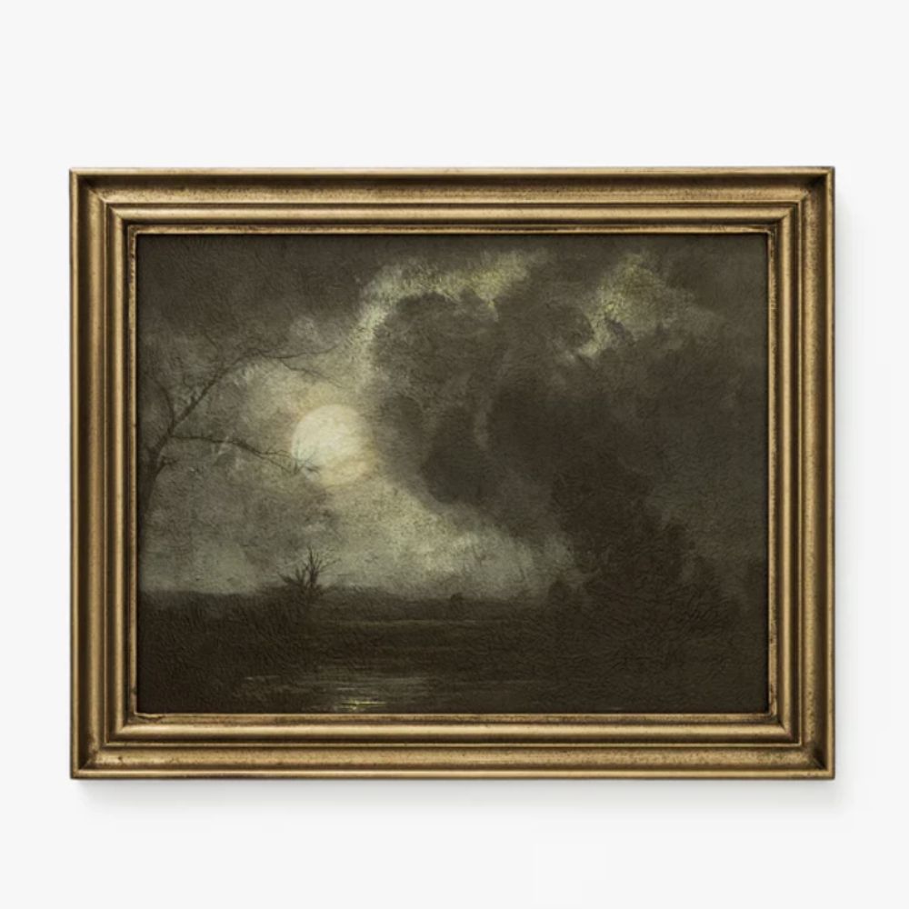 Dark and stormy scene in an antiqued gold frame