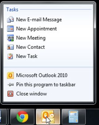 Create an email from the task bar with Outlook 2010