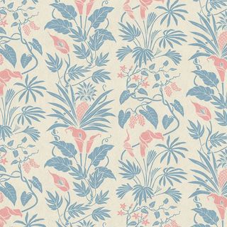 A close-up of blue and pink eco-friendly wallpaper made by Divine Savages