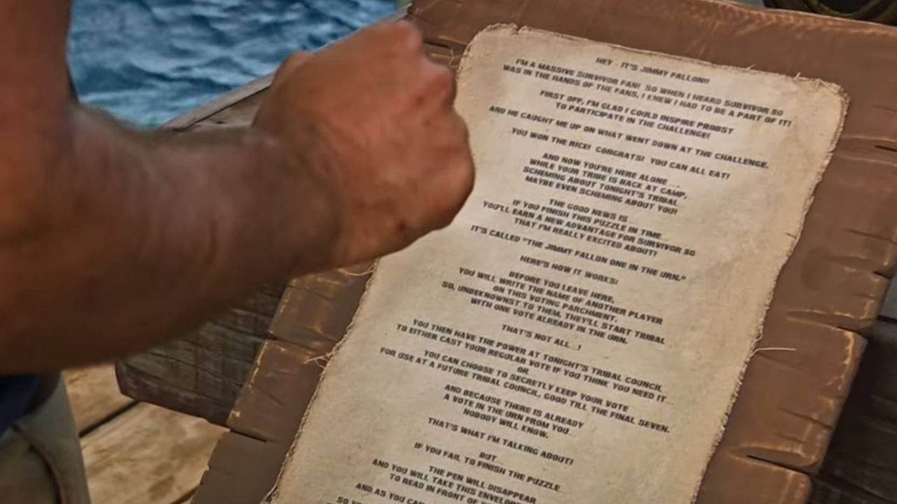 A copy of the note Christian got on Survivor 50.