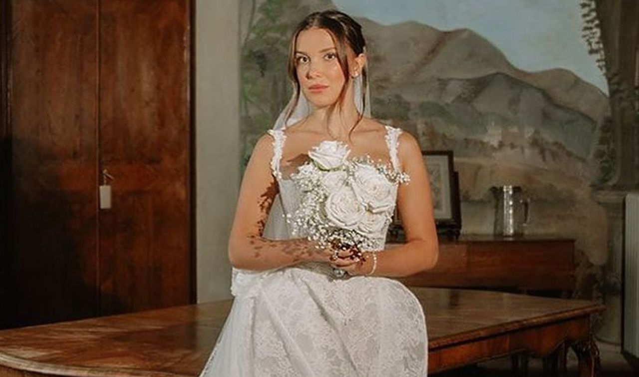 Millie Bobby Brown in her wedding dress in Italy