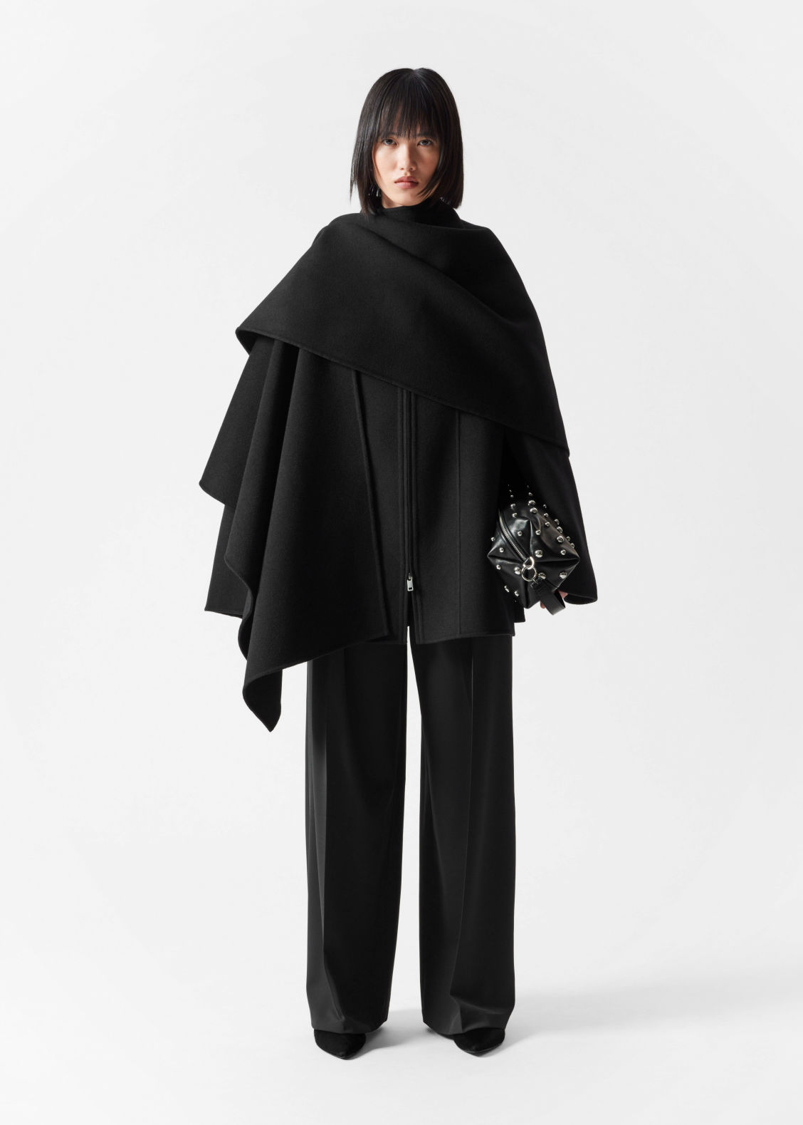 Asymmetric Wool-Blend Cape